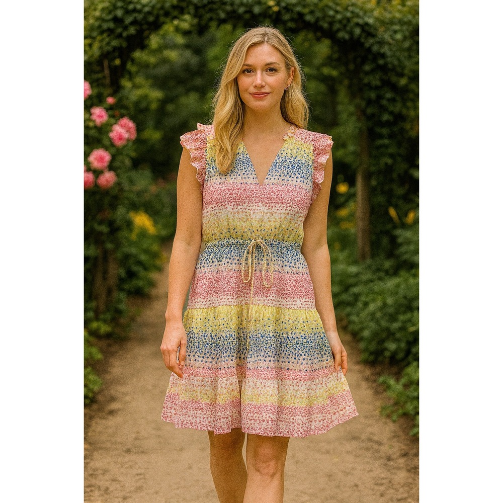 Willa Story‎ Dress Womens Small Rainbow Mosaic Speckled A Line Ruffle Flutter